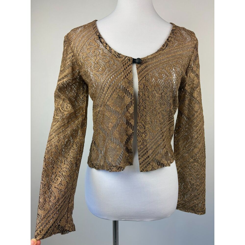 Vintage Y2K Fairy Gold Black Lace Cardigan No Size S EST Whimsigoth Grunge